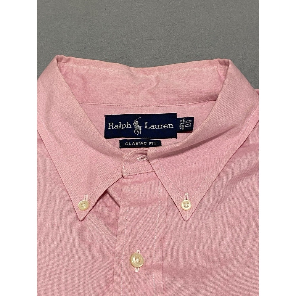 Ralph‎ Lauren Men Dress Shirt 17.5 Pink Classic Fit Button Down Long Sleeve - Picture 7 of 11